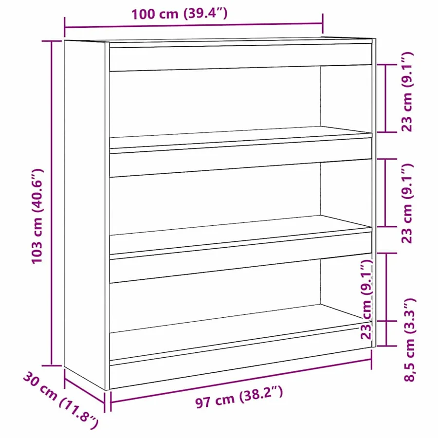 Bibliothèque 3 niveaux 100 x 30 x 103 cm Bois d'ingénierie - 11