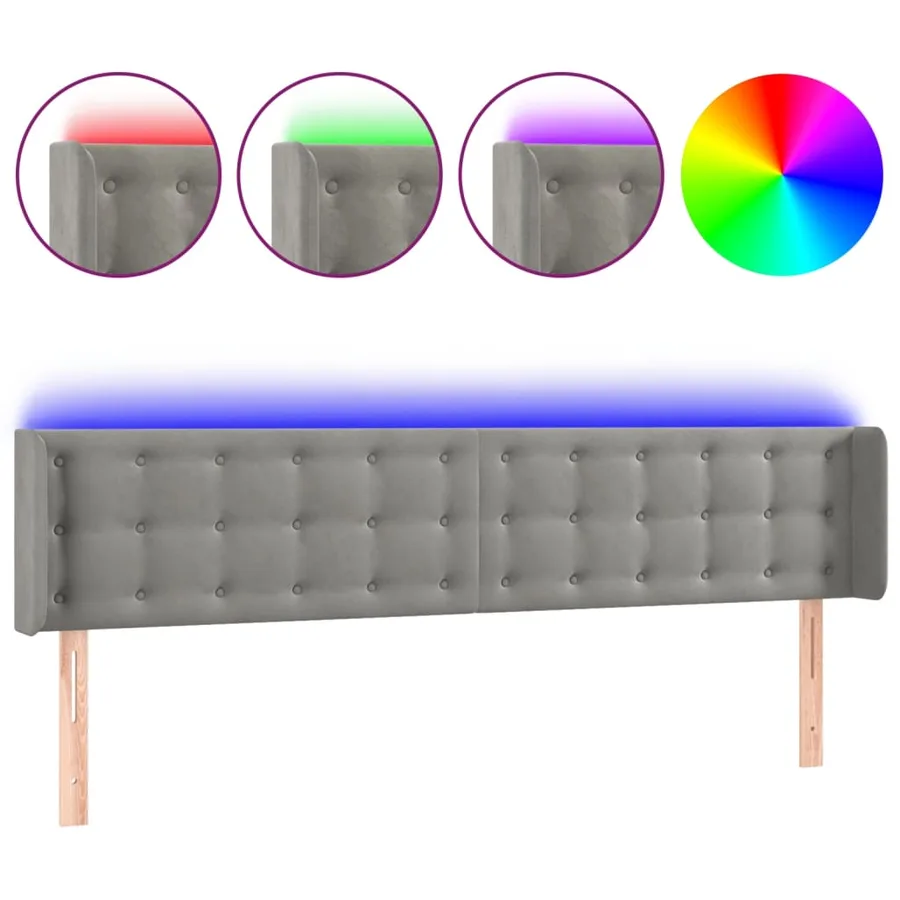 Tête de lit à LED Gris clair 163x16x78/88 cm Velours - 2