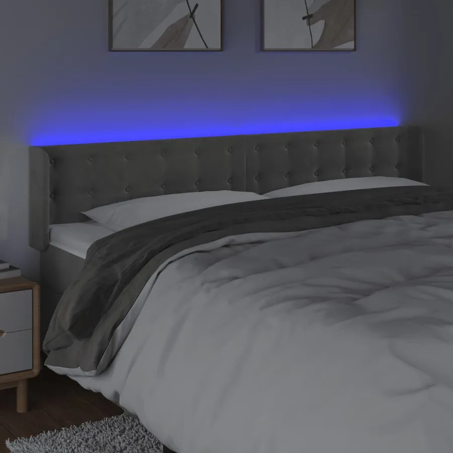 Tête de lit à LED Gris clair 163x16x78/88 cm Velours - 4