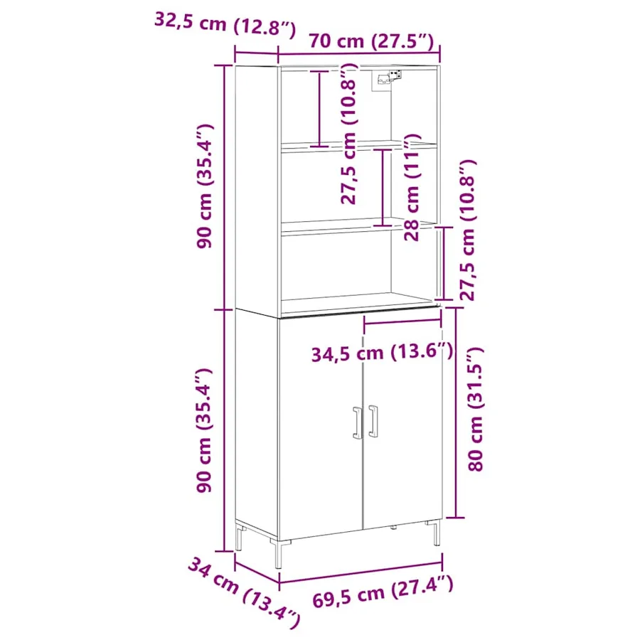 Haut Armoire Chêne noir 69,5 x 34 x 180 cm Bois d'ingénierie - 13