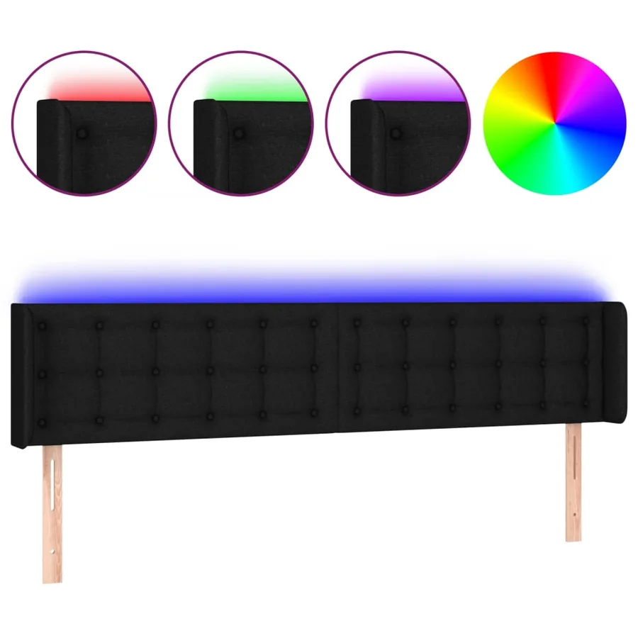 Tête de lit à LED Noir 203x16x78/88 cm Tissu - 2