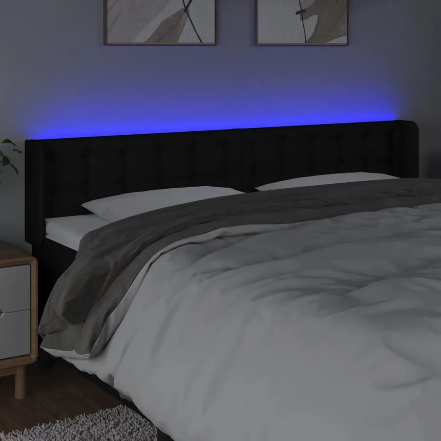 Tête de lit à LED Noir 203x16x78/88 cm Tissu - 4