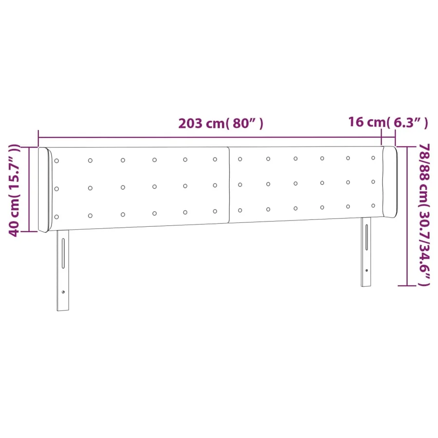 Tête de lit à LED Noir 203x16x78/88 cm Tissu - 6
