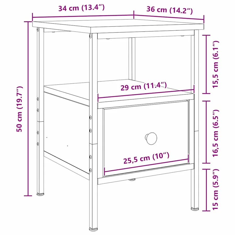 Cabinet de chevet avec tiroir 2 pcs Chêne noir 34 x 36 x 50 cm - 8