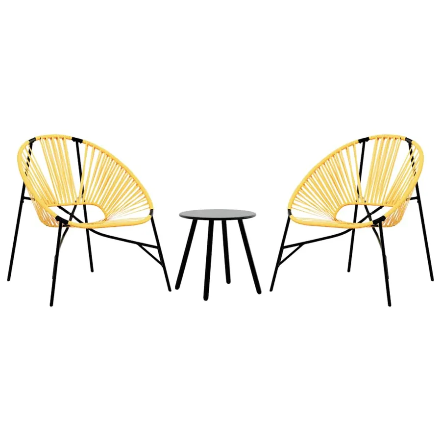 Lot de 3 Chaise de jardin noir et jaune résine tressée - 2