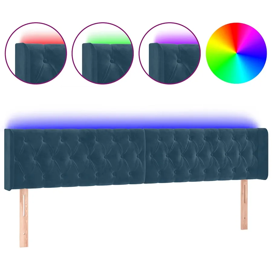 Tête de lit à LED Bleu foncé 203x16x78/88 cm Velours - 2