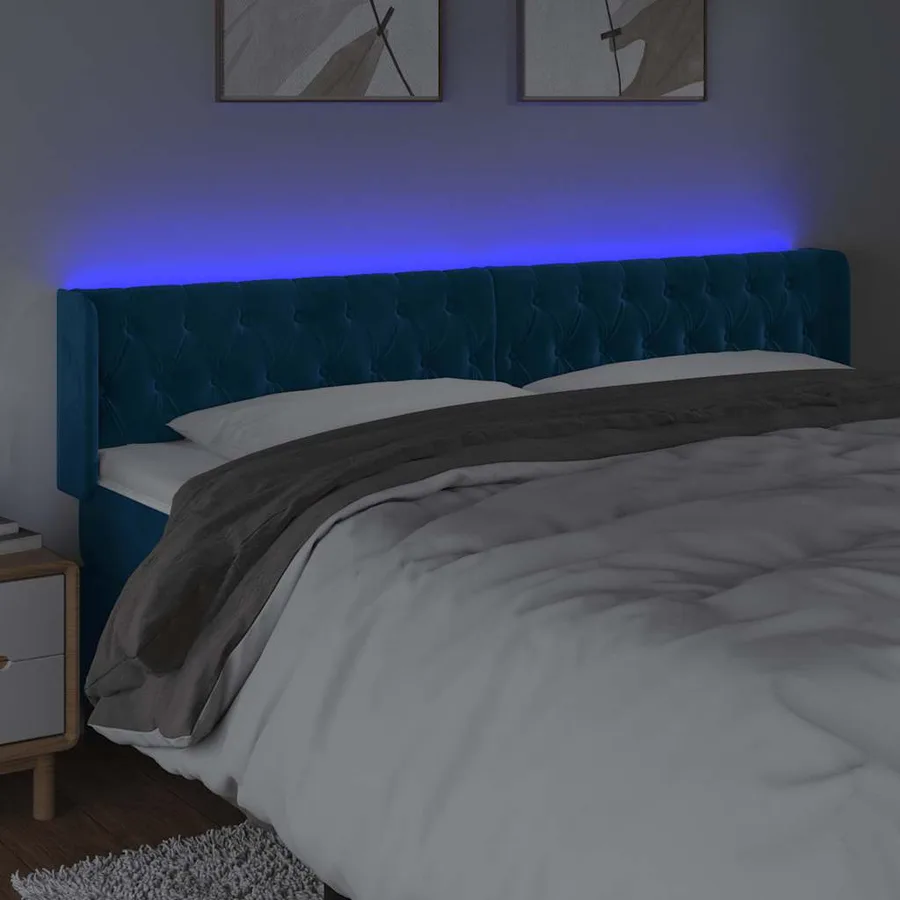Tête de lit à LED Bleu foncé 203x16x78/88 cm Velours - 4