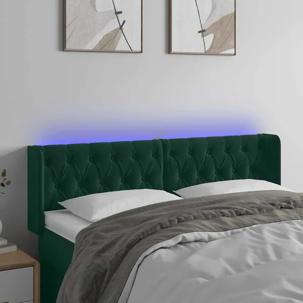 Tête de lit à LED Vert foncé 147x16x78/88 cm Velours
