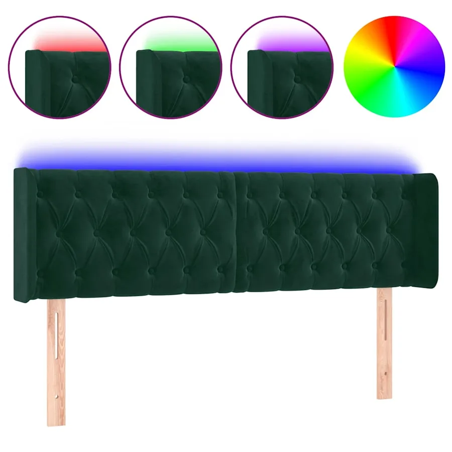 Tête de lit à LED Vert foncé 147x16x78/88 cm Velours - 2