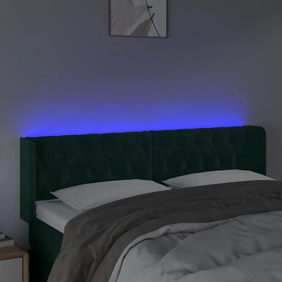 Tête de lit à LED Vert foncé 147x16x78/88 cm Velours - 4