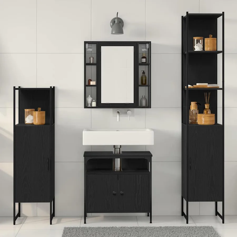 Ensemble de mobilier de salle de bain 4 pcs Chêne noir - 4