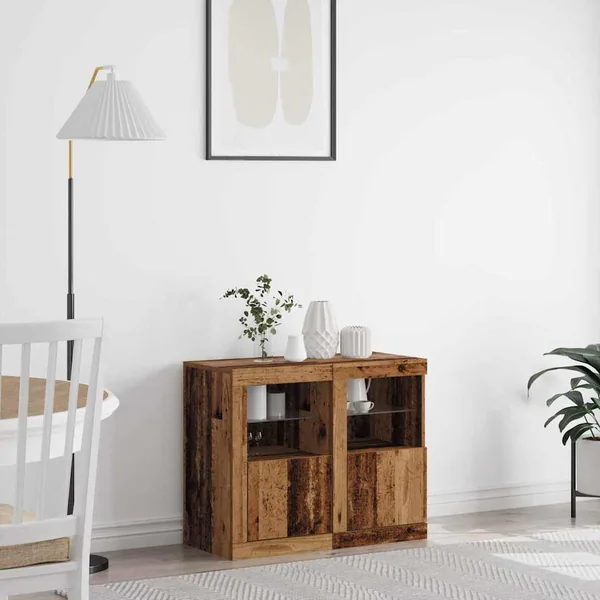Buffet LED 2 pcs Bois ancien 41 x 37 x 67 cm Bois d'ingénierie