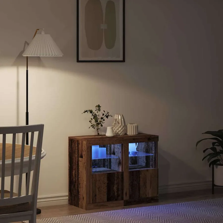 Buffet LED 2 pcs Bois ancien 41 x 37 x 67 cm Bois d'ingénierie - 5