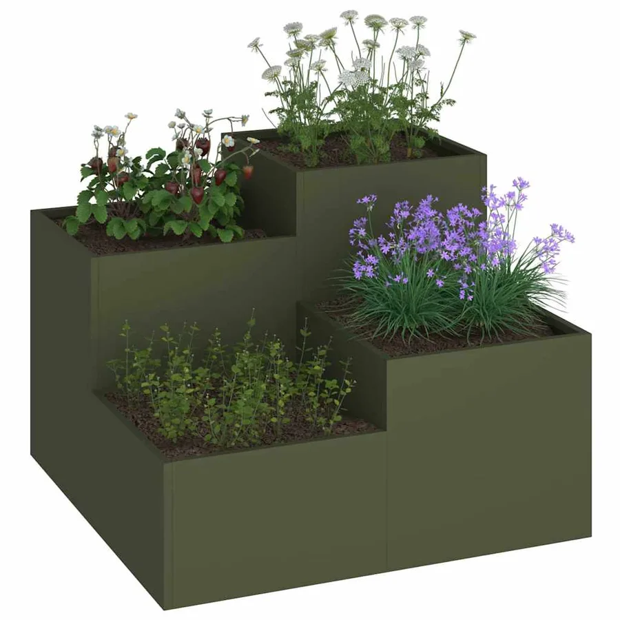 Cache-pot de jardin Vert olive 100 x 100 x 60 cm Acier - 3