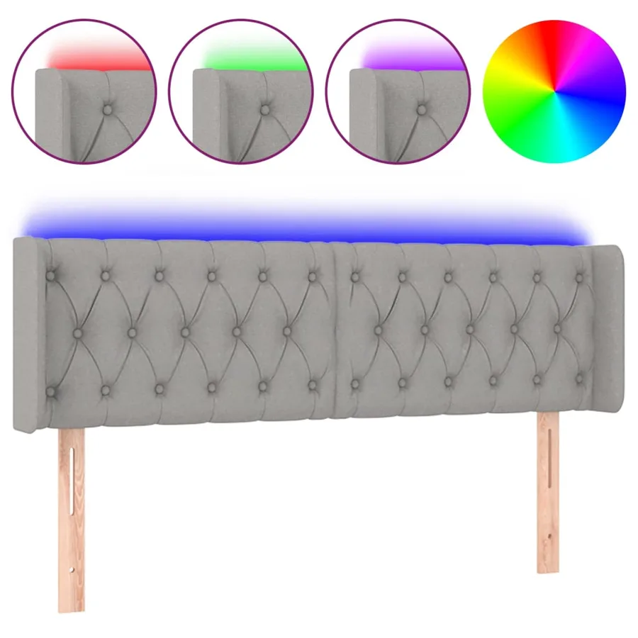 Tête de lit à LED Gris clair 163x16x78/88 cm Tissu - 2