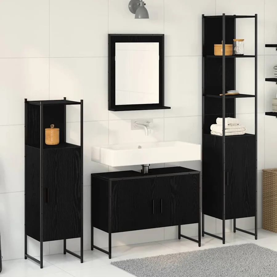 Ensemble de mobilier de salle de bain avec étagère 4 pcs Noir