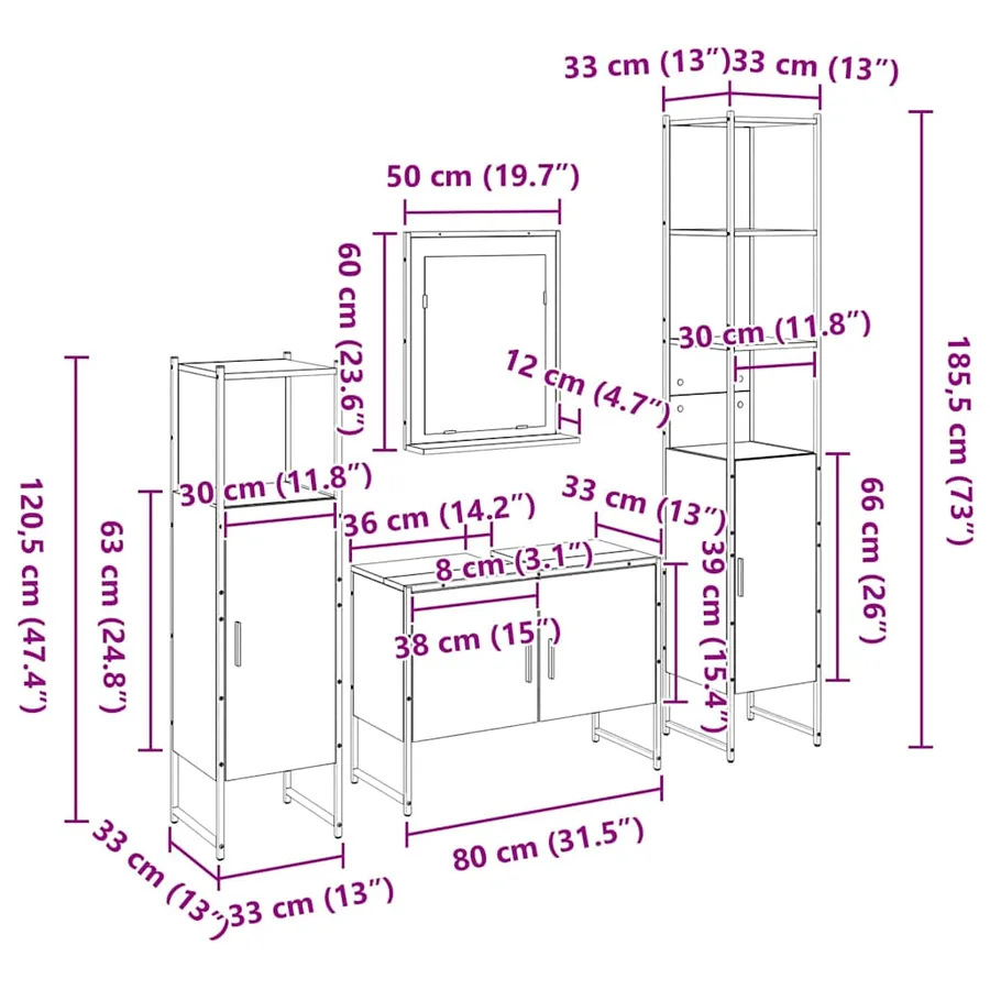 Ensemble de mobilier de salle de bain avec étagère 4 pcs Noir - 16