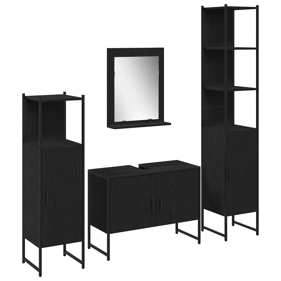 Ensemble de mobilier de salle de bain avec étagère 4 pcs Noir - 2