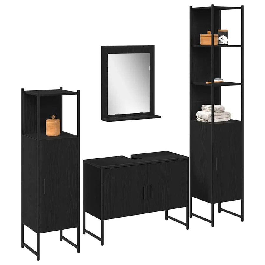 Ensemble de mobilier de salle de bain avec étagère 4 pcs Noir - 3