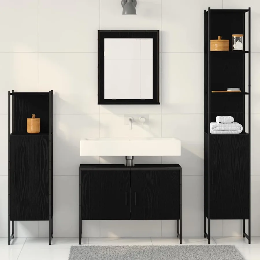 Ensemble de mobilier de salle de bain avec étagère 4 pcs Noir - 4