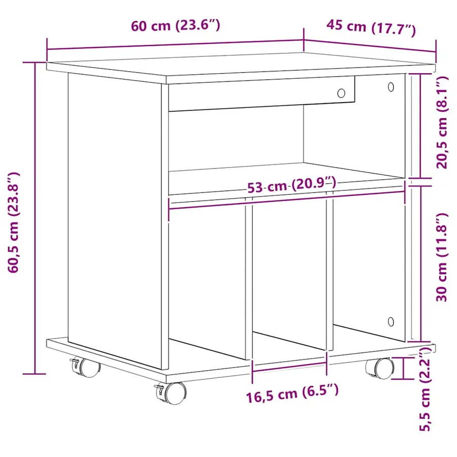 Cabinet roulant Chêne noir 60 x 45 x 55 cm Bois d'ingénierie - 11