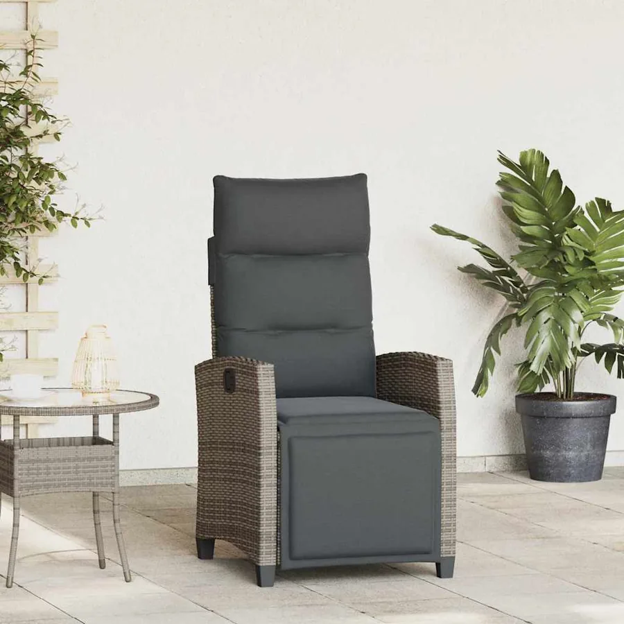 Chaise de jardin inclinable avec table d'appoint gris polyrotin