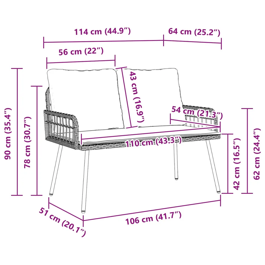 Banc de jardin avec coussin Nature 114 x 64 x 90cm Acier - 6