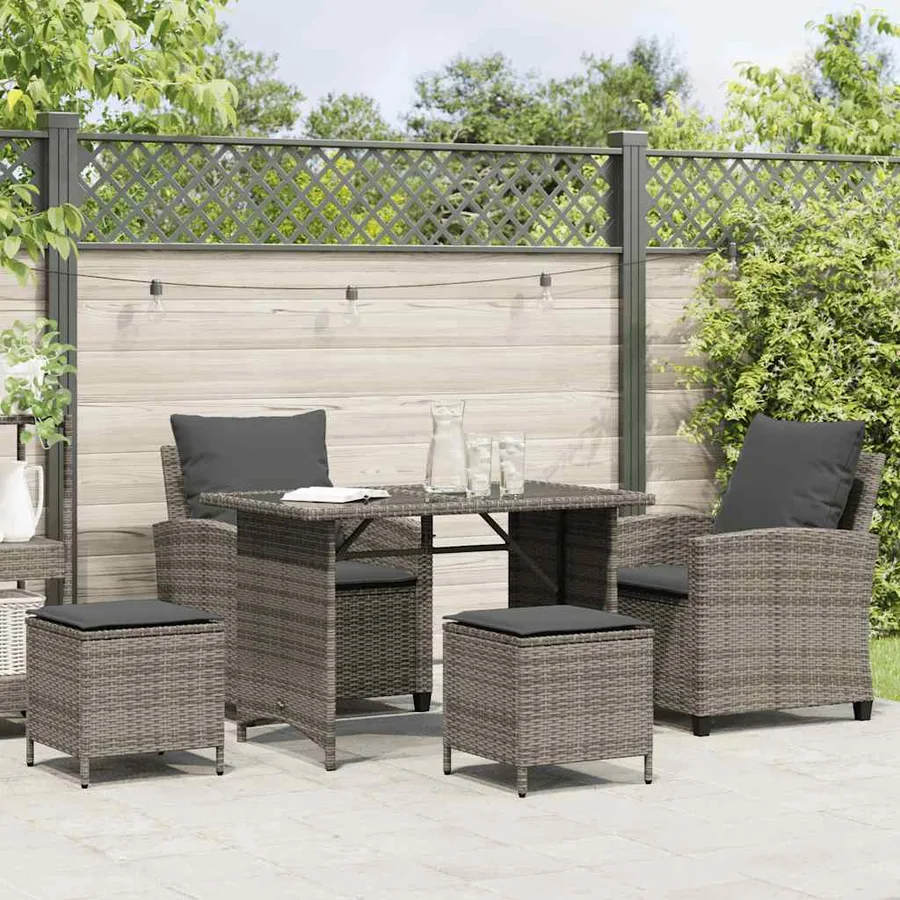 Ensemble de canapé de jardin 4 pcs avec coussins gris résine tressée - 3