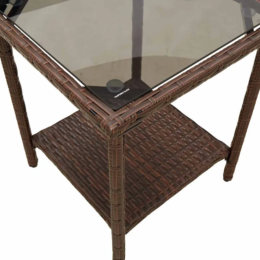 Canapé de jardin en L avec table et coussins marron résine tressée - 10