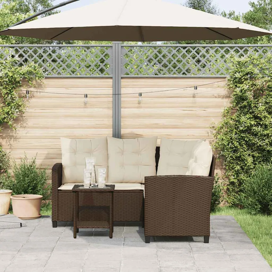 Canapé de jardin en L avec table et coussins marron résine tressée - 3