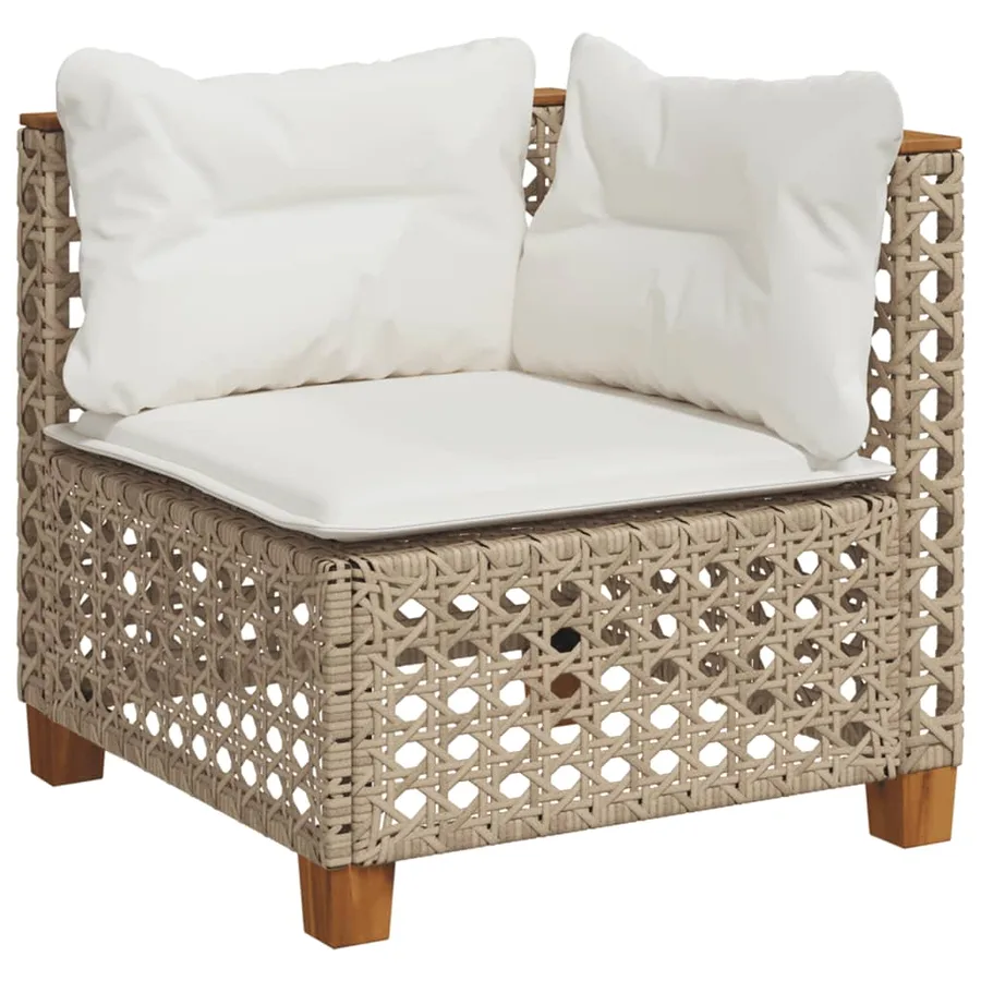 Canapé d'angle de jardin avec coussins beige résine tressée - 2