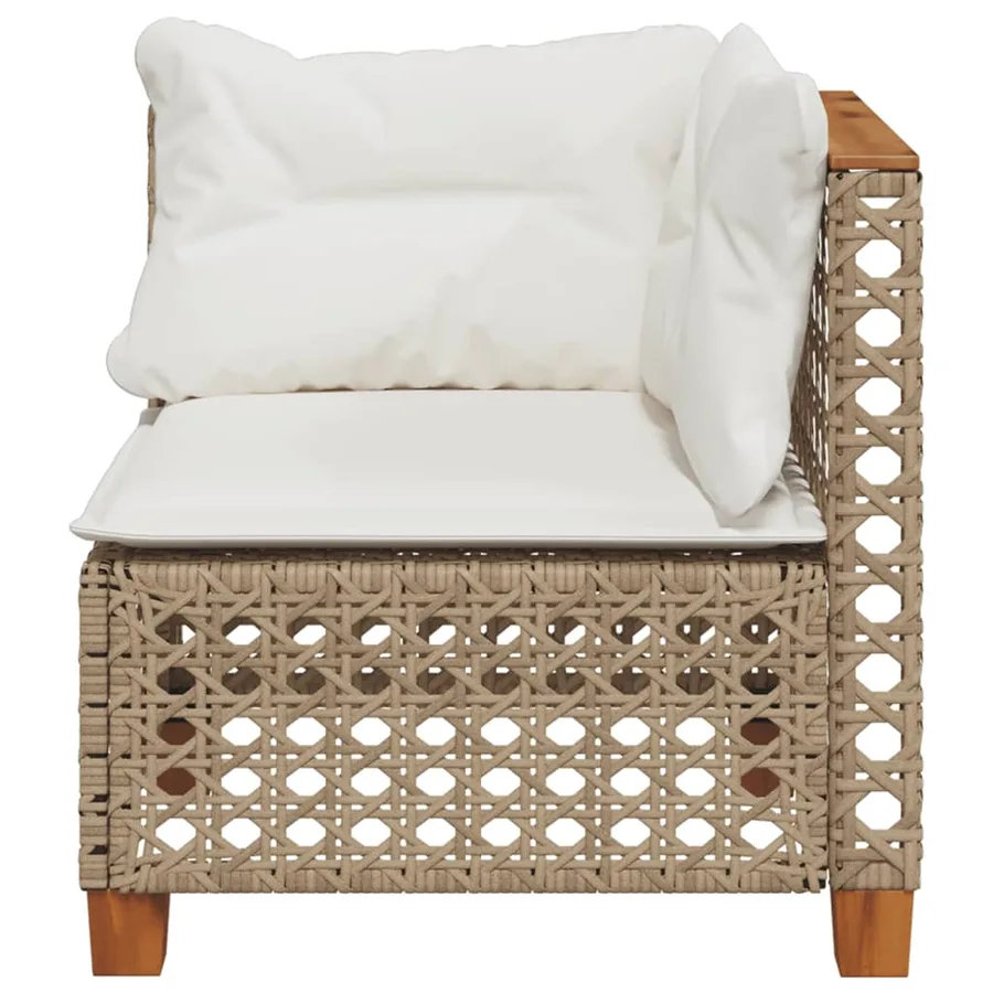 Canapé d'angle de jardin avec coussins beige résine tressée - 4