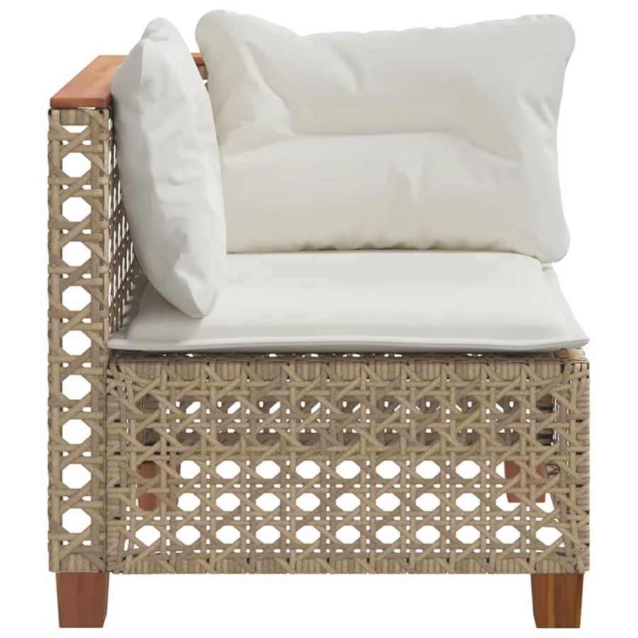 Canapé d'angle de jardin avec coussins beige résine tressée - 5