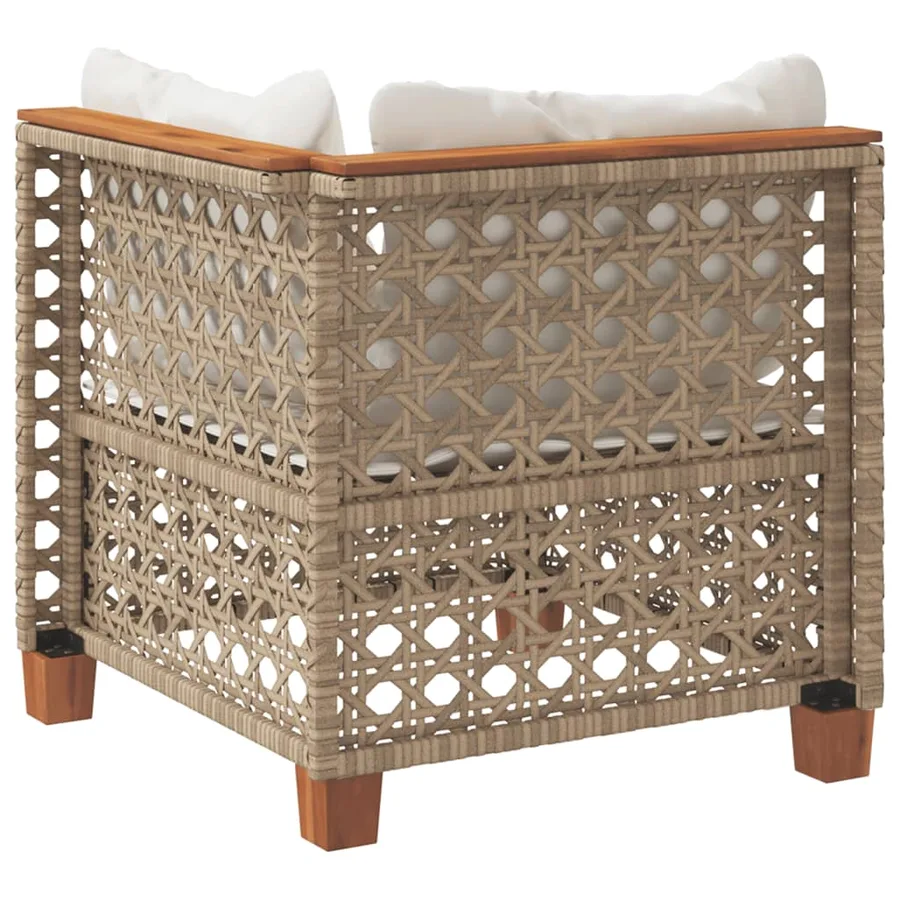 Canapé d'angle de jardin avec coussins beige résine tressée - 6