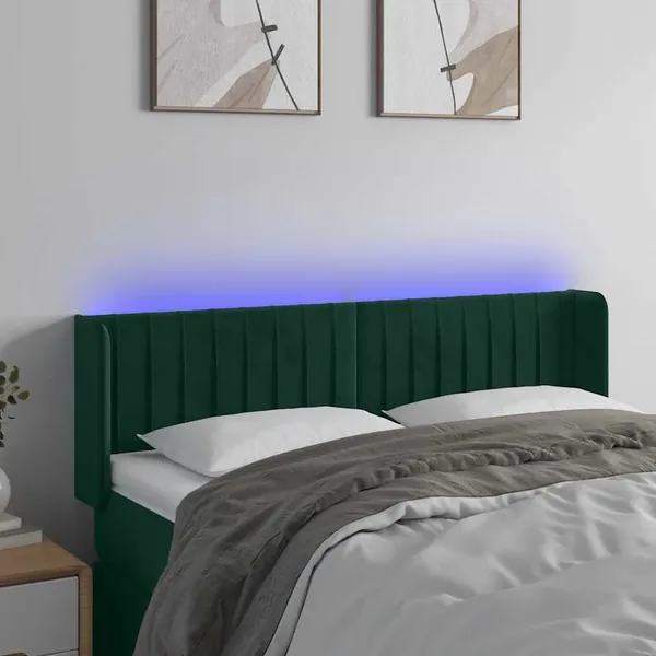 Tête de lit à LED Vert foncé 147x16x78/88 cm Velours