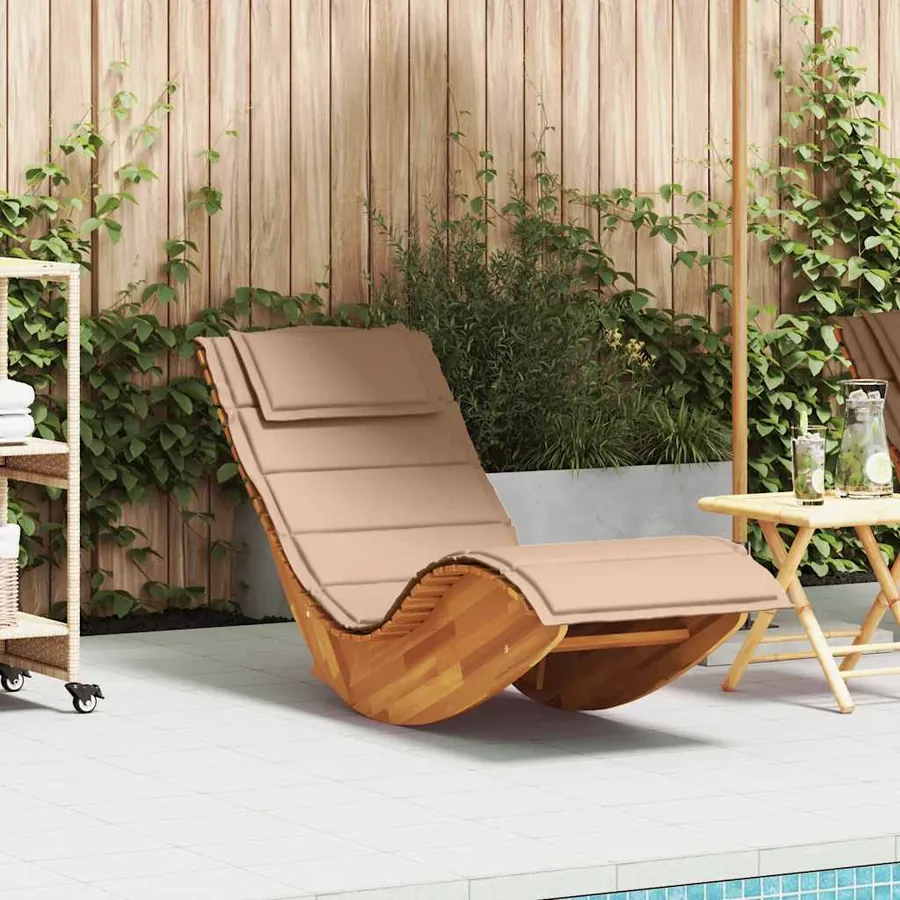 Chaise longue à bascule avec coussin en bois massif d'acacia