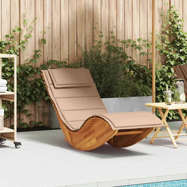 Chaise longue à bascule avec coussin en bois massif d'acacia