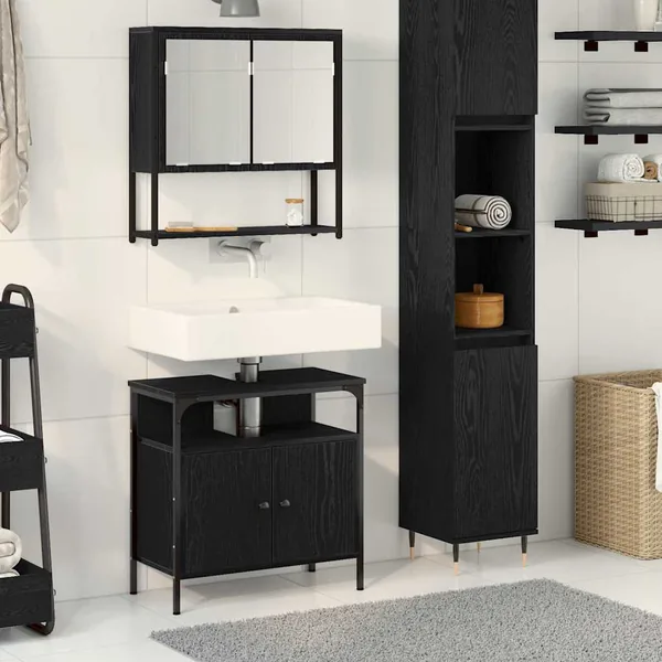 Ensemble de mobilier de salle de bain avec étagère 2 pcs Noir