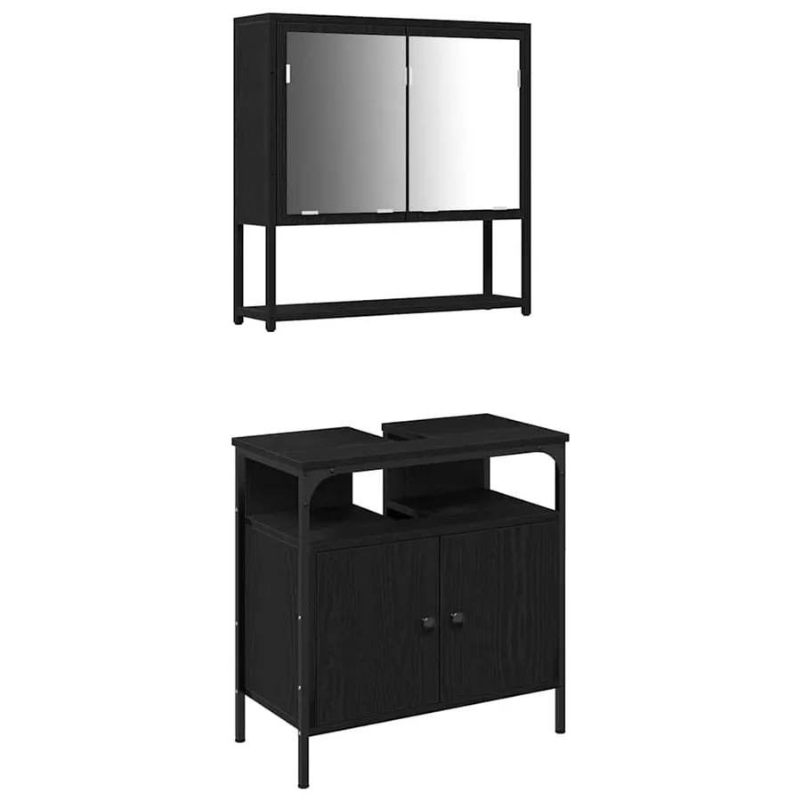 Ensemble de mobilier de salle de bain avec étagère 2 pcs Noir - 2