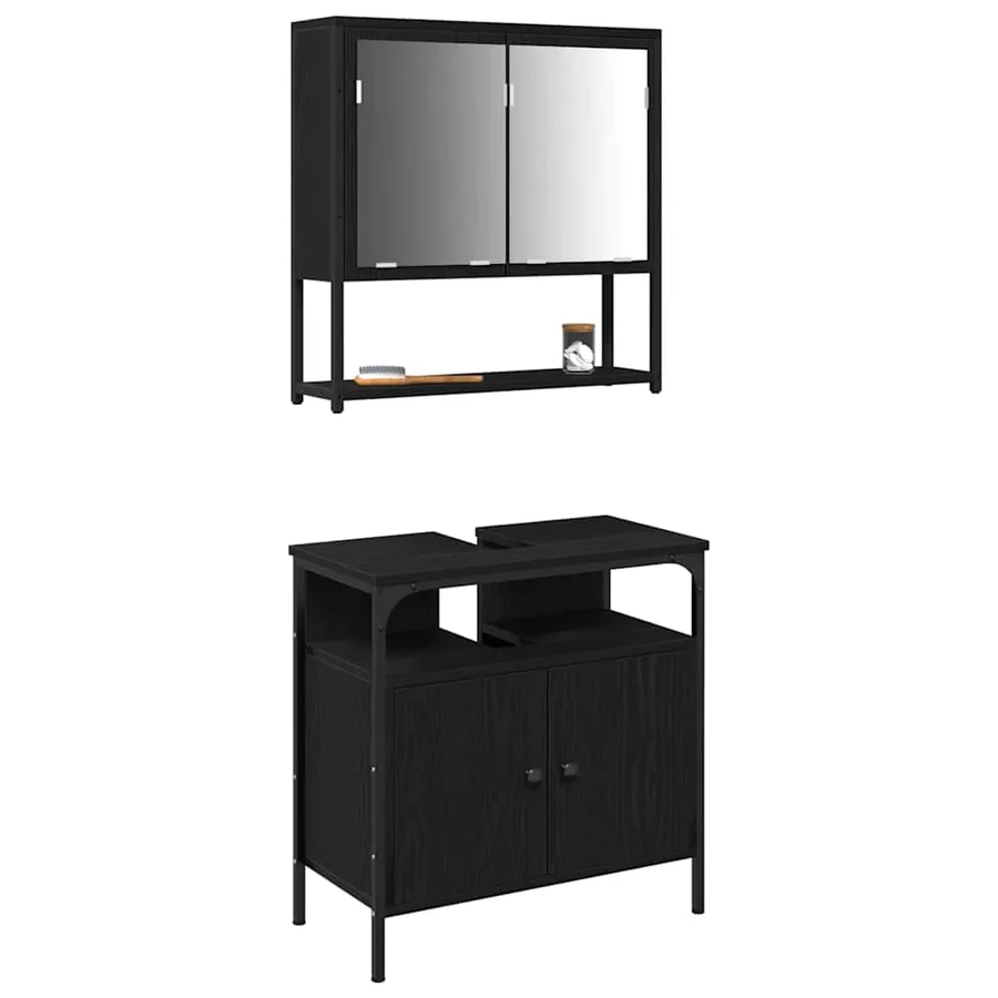 Ensemble de mobilier de salle de bain avec étagère 2 pcs Noir - 3