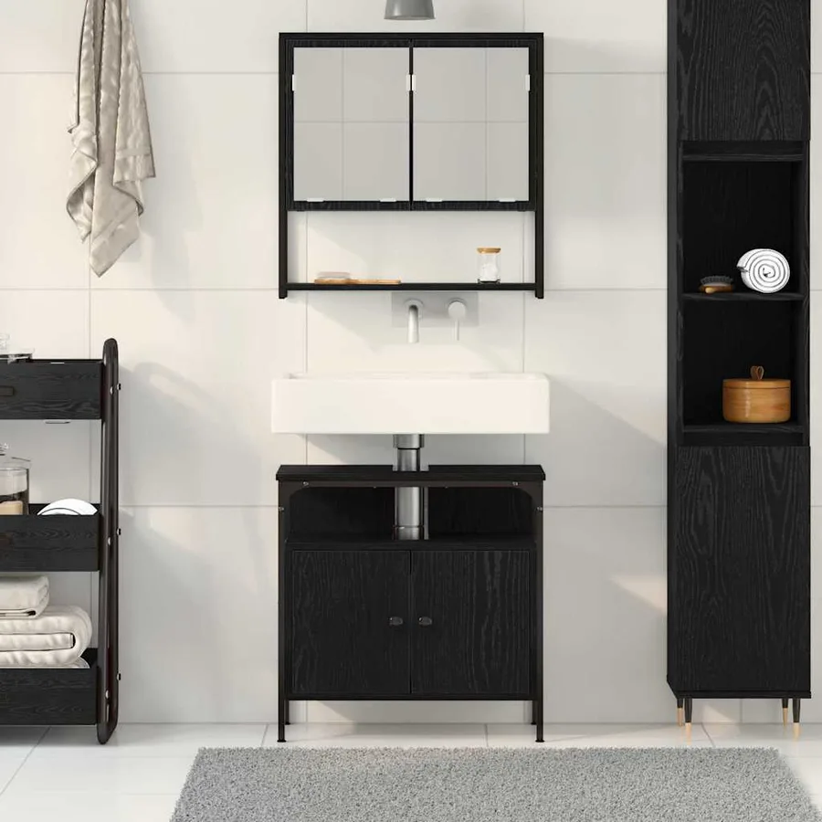 Ensemble de mobilier de salle de bain avec étagère 2 pcs Noir - 4