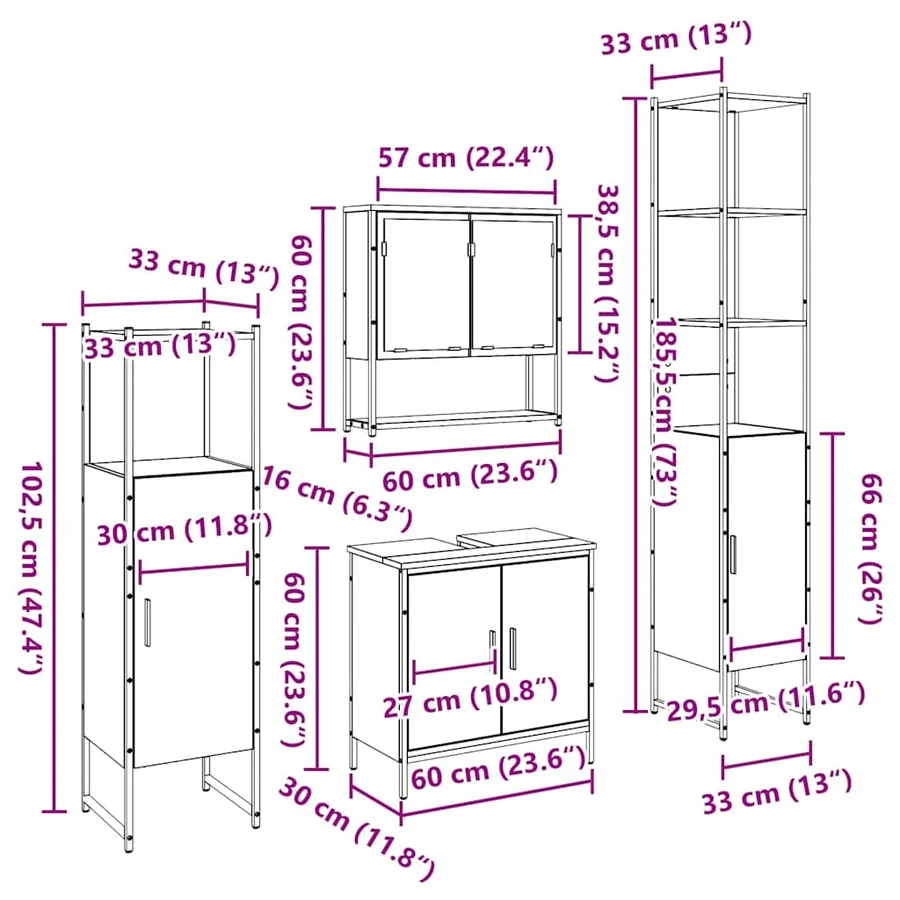 Ensemble de mobilier de salle de bain avec porte 4 pcs Marron - 13