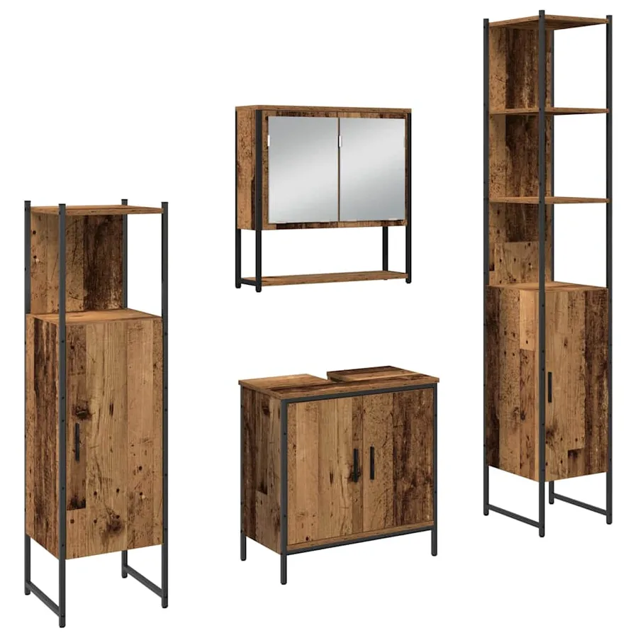 Ensemble de mobilier de salle de bain avec porte 4 pcs Marron - 2