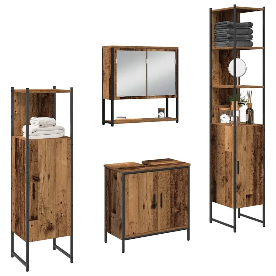 Ensemble de mobilier de salle de bain avec porte 4 pcs Marron - 3