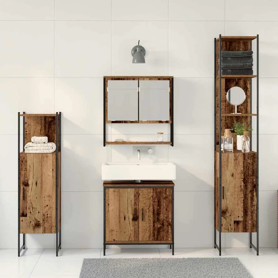 Ensemble de mobilier de salle de bain avec porte 4 pcs Marron - 4