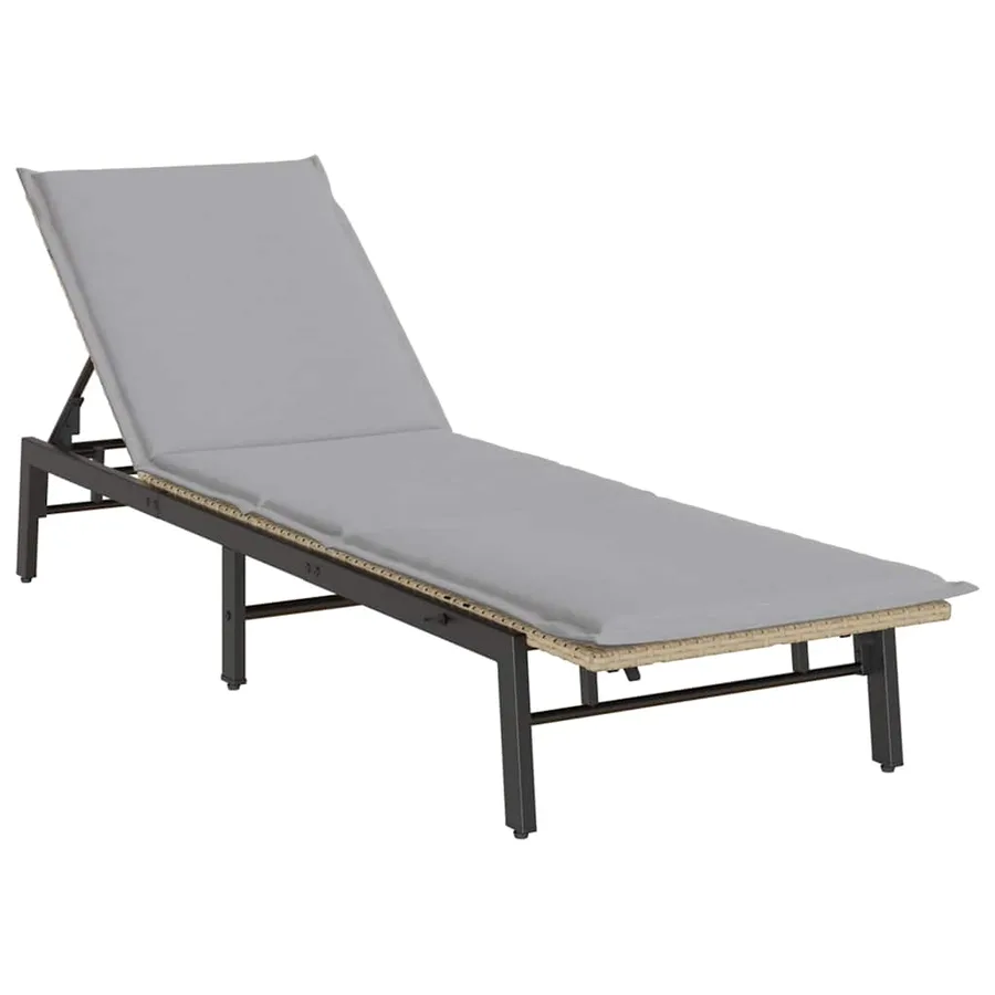 Chaise longue avec coussin beige résine tressée - 2