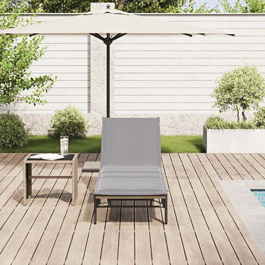 Chaise longue avec coussin beige résine tressée - 3
