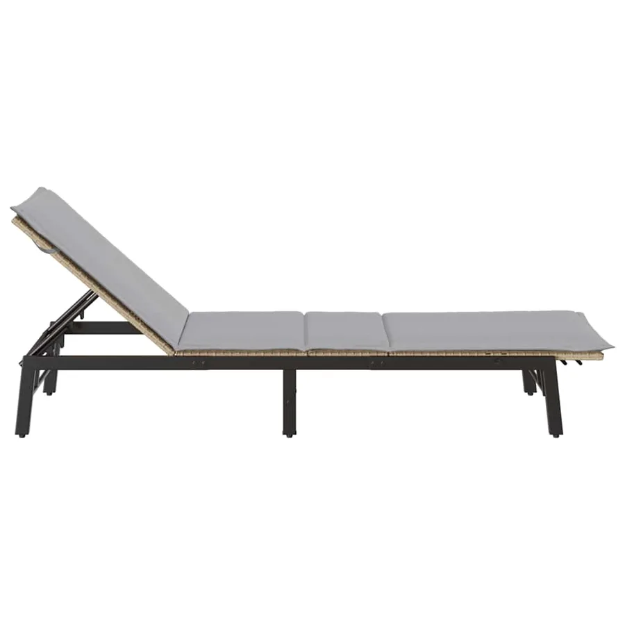 Chaise longue avec coussin beige résine tressée - 7