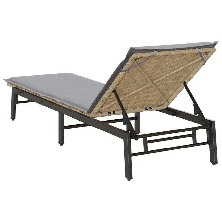 Chaise longue avec coussin beige résine tressée - 8