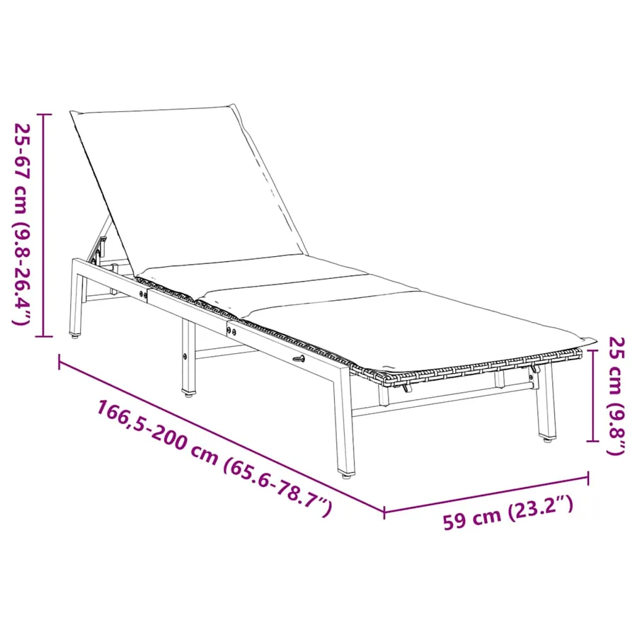 Chaise longue avec coussin marron résine tressée - 12
